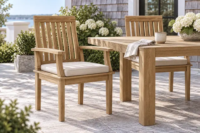 Sunbrella Canvas Natural cushion on Brianna armchairs