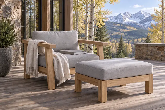 Sunbrella Cast Ash cushion on the Palermo armchair