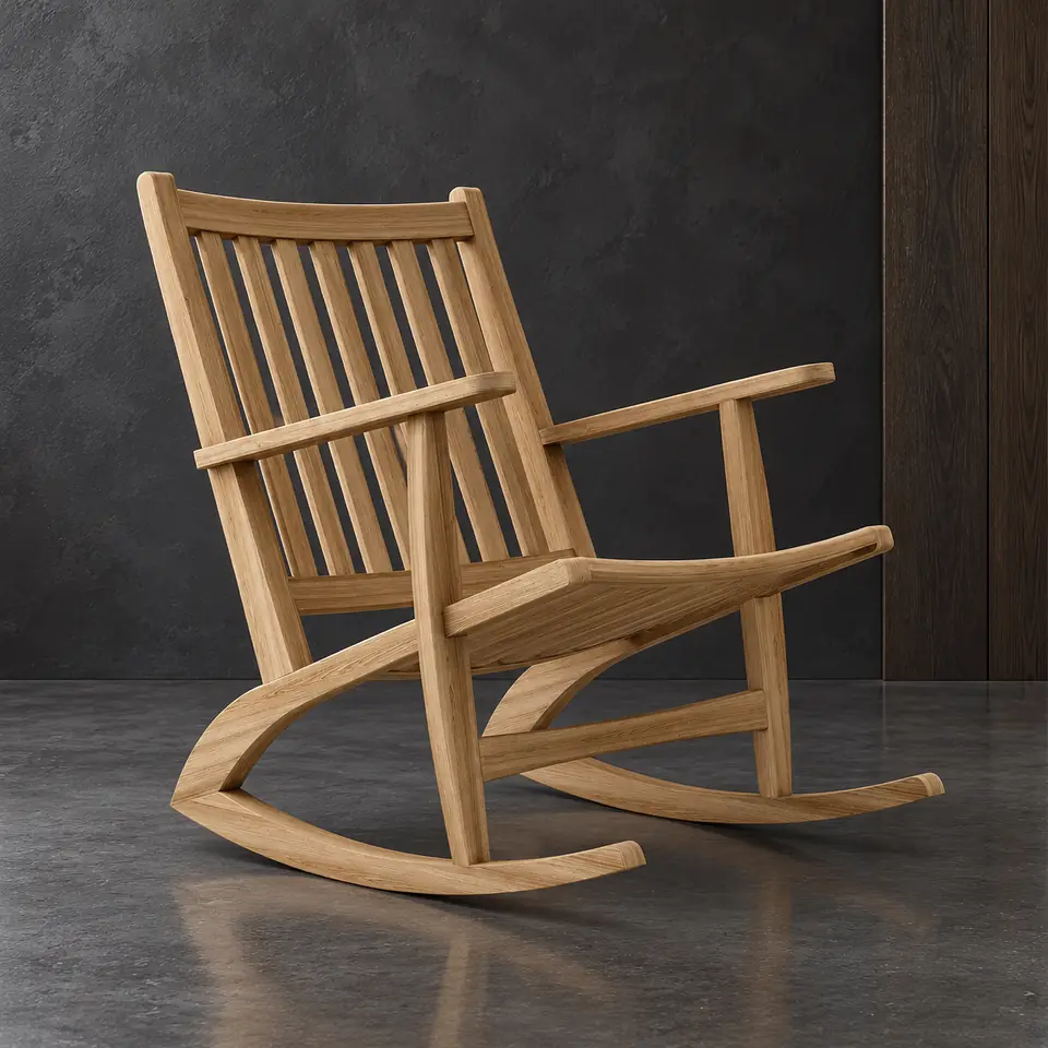 Modern teak rocker, catalog card