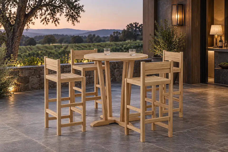 Bar height teak for the outdoor kitchen