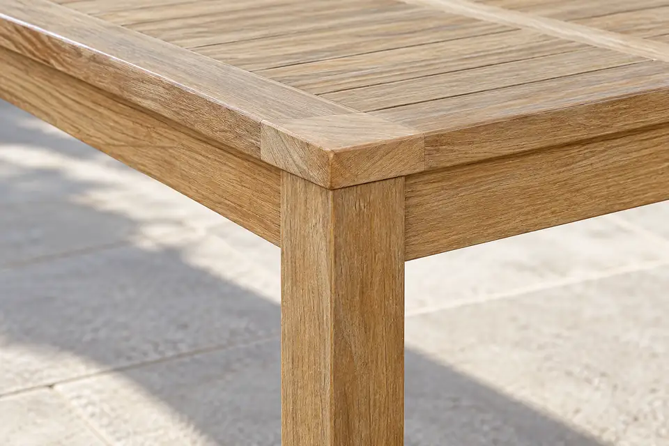 Mortise and tenon joint on a teak armchair