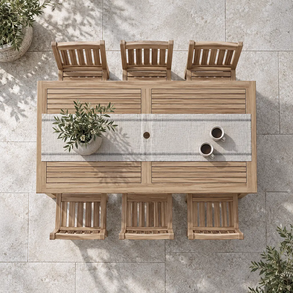 A teak set from straight above